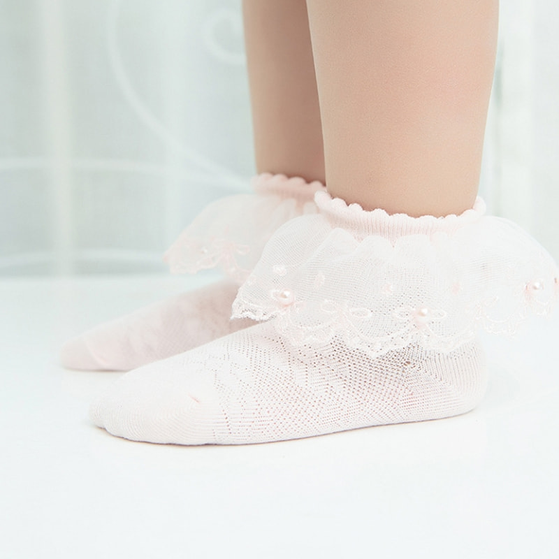 Mesh Pearl ren Ren Lace Bow Girls 'Bow Baby Thin Short vớ